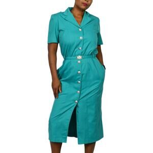 Vintage Together Shirtdress Green Dress Straight Belt Lattice Cutout LionHead 10